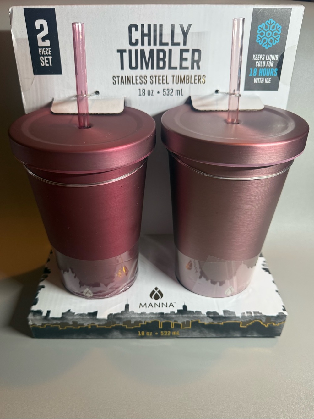 Anna Rose Metallic Chilly Tumbler 2-Pack with Lids & Straws
